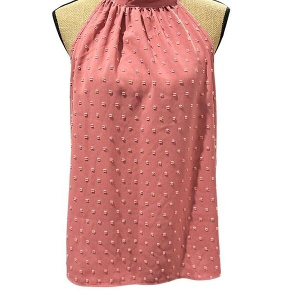 Emery Rose Halter Neck Swiss Dot Frill Trim Blouse Size 1X 14 Sleeveless Pink - Picture 3 of 12